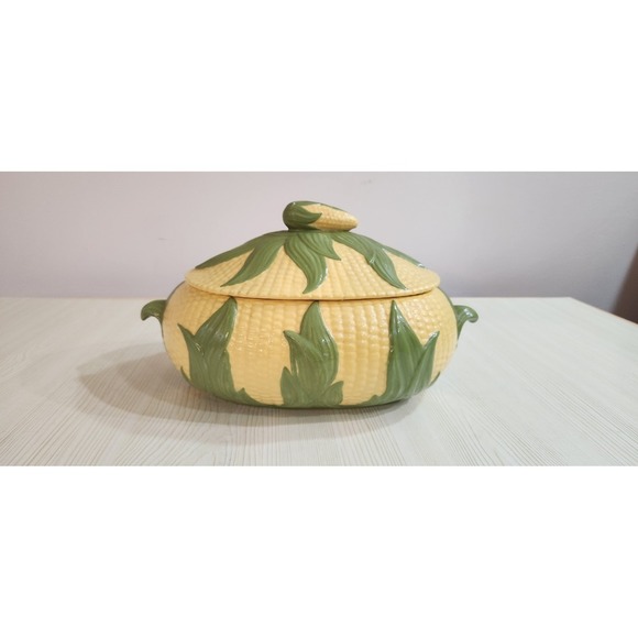 PORCELAIN CORN-ON-THE-COB DESIGN ART TUREEN 10" LONG X 8" WIDE X 4" DEEP UNIQUE - Picture 1 of 6